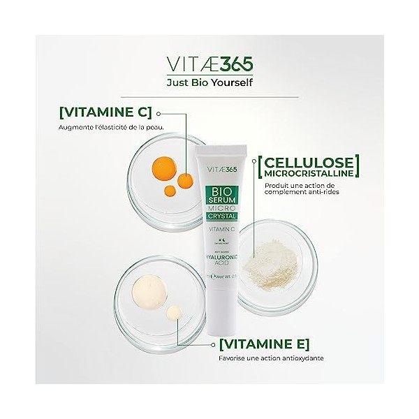 Vitae365 - Bio Sérum visage à lacide hyaluronique - Vitamine C et E - Made in Italy - Echinacée - Haute concentration - Anti