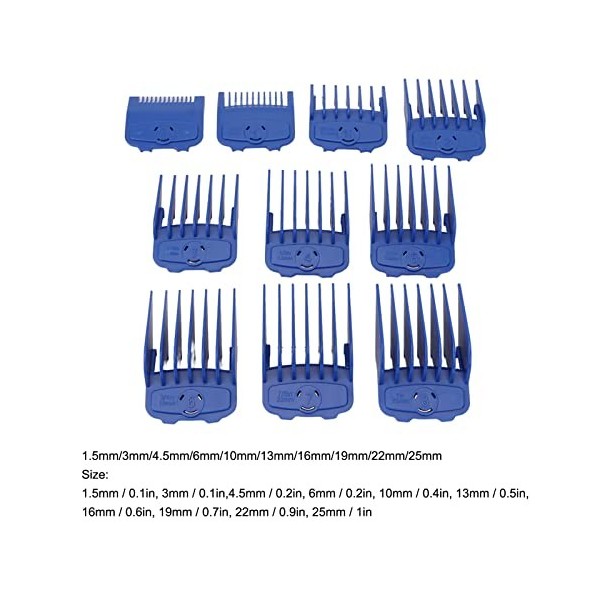 Lot de 10 guides de coupe de rechange pour tondeuse à cheveux - Bleu