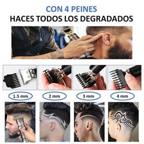 Tondeuse à cheveux professionnelle et rasoir pour homme, tondeuse à cheveux et tondeuse à barbe avec peignes et huile LED [D