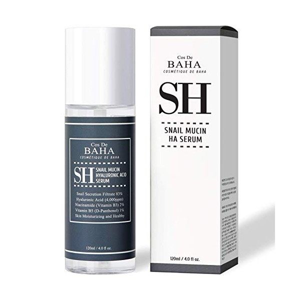 Cos De BAHA Sérum Mucin Snail Power 120 ml avec Niacinamide 2% - Récupération du matin, Réparation de la peau  