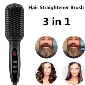 Lisseur de barbe pour homme, brosse à barbe chauffante sécurisée avec anti-brûlure, fer à lisser 3 en 1, peigne chaud électri