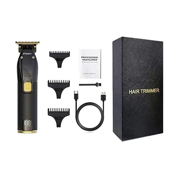 Tondeuse à cheveux électrique professionnelle T9 USB 2023 - Tondeuse à cheveux pour homme - 0 mm - Doré