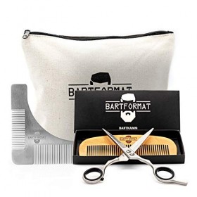 Set dentretien de barbe KURZMACHER de BARTFORMAT Ciseaux à barbe 16 cm en acier inoxydable mat, peigne à barbe 13 cm 100