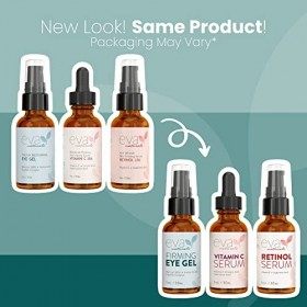 Eva Naturals Facelift en bouteille - Ensemble anti-âge 3 en 1 avec sérum de rétinol, sérum de vitamine C et gel pour les yeux