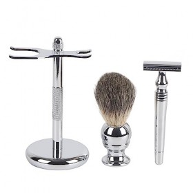 Ensemble De Rasage, 3 Pièces Professionnel Durable En Alliage De Zinc Rasoir Manuel Support De Blaireau De Rasage, Kit De Ras