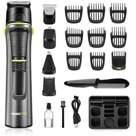 Tondeuse à barbe professionnelle 14 en 1, kit de toilettage étanche pour homme, rechargeable, sans fil, avec station de range