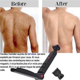 Rasoir Électrique pour le Dos Hommes, USB Épilation du Dos de Corps Indolore Pliable avec 2 Têtes de Rasage et Poignée Antidé