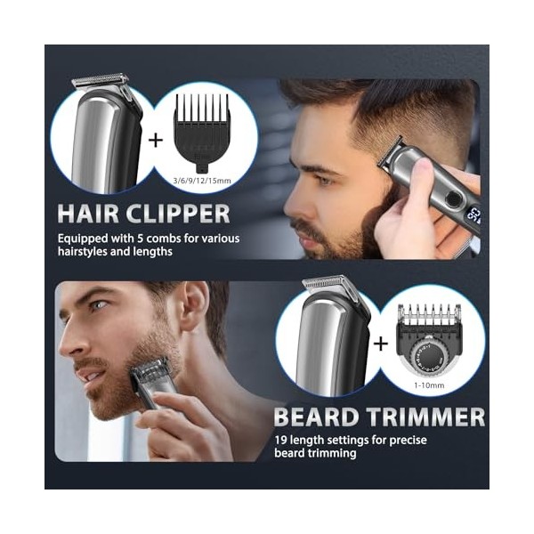 YIRISO Tondeuse Barbe et Cheveux Pour Hommes, Tondeuse Nez & Oreilles, Tondeuse Corps, Tondeuse Précision, Rasoir Electriques