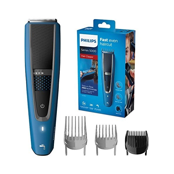 Philips 5000 Series HC5612 / 15 - Tondeuse à cheveux avec lames en acier inoxydable, 28 réglages de longueur, 75 minutes dut