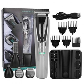 Tondeuse à barbe électrique 6 en 1, tondeuse à cheveux USB pour hommes avec 6 têtes de couteau de rechange pour salon de coif