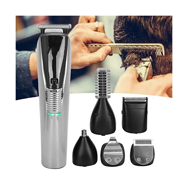 Tondeuse à barbe électrique 6 en 1, tondeuse à cheveux USB pour hommes avec 6 têtes de couteau de rechange pour salon de coif