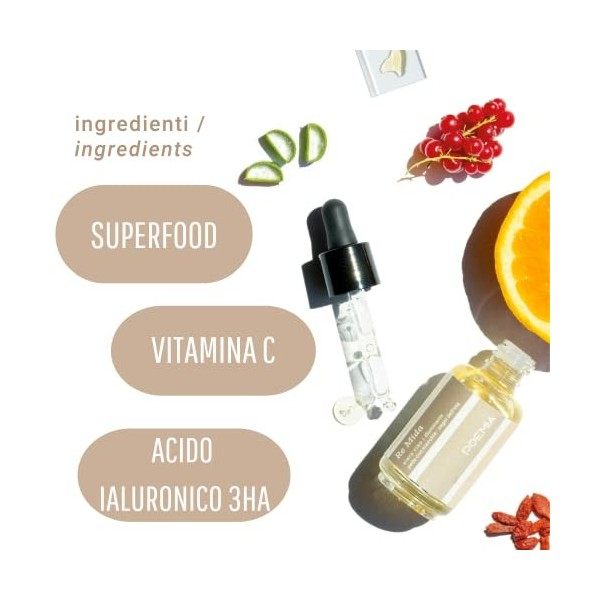 Poemia, Superfood Serum Visage Re Mida, Illuminant, Anti-Rides, Hydratant, Bio, Vegan, Vitamine C, Acide Hyaluronique, Baie d