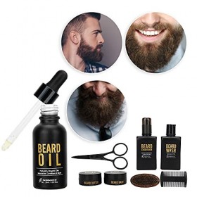 Ensemble de Soins de la Barbe, 8 Pièces Kit de Soins de la Barbe Brosse à Barbe Ciseaux Nettoyage Hydratant Ensemble de Modél