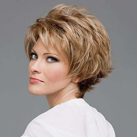 Frauen Nizza Brown mit goldener Blonder Mixed Lady gerade kurze synthetische Haar-Perücken