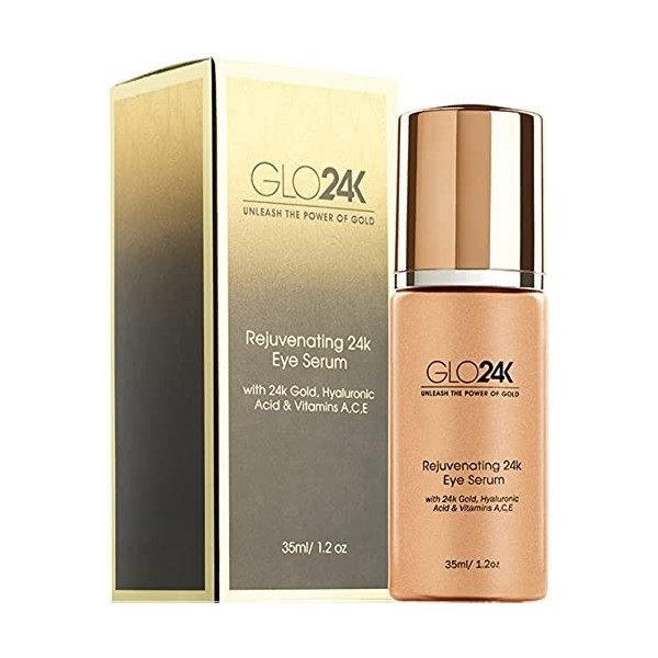 GLO24K Sérum pour les yeux avec or 24k, formule anti-âge avec vitamines et acide hyaluronique