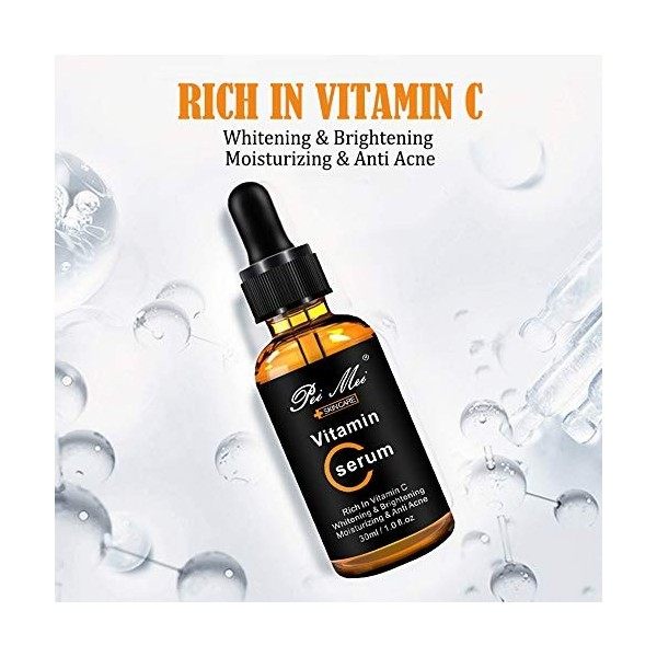 Sérum Vitamine C - Sérum Visage 20% VC Avec Lacide Hyaluronique - Natural & Organic Anti Rides Anti Vieillissement du Visage