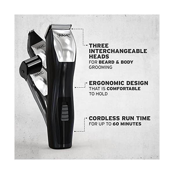 Wahl Groomsman 8 en 1 Multigroomer Multigroomer pour homme, visage et corps, tondeuse à barbe pour homme, kit de toilettage, 