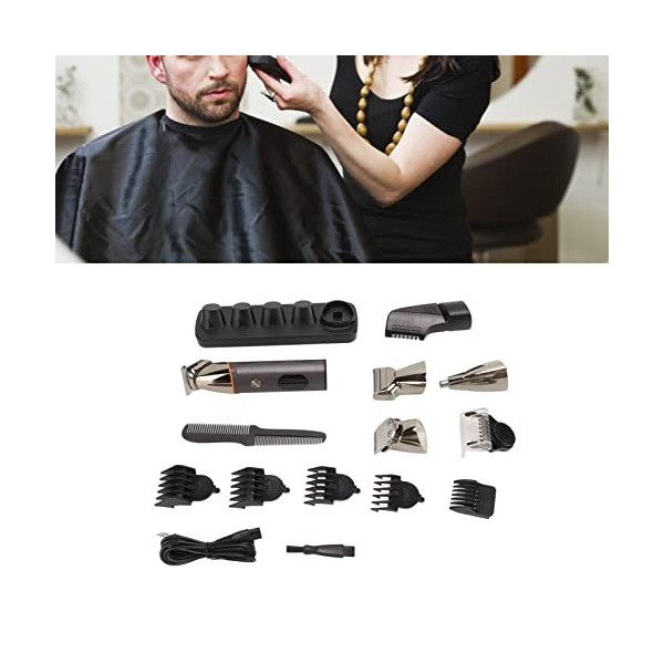 Kit de Coupe de Barbe Tondeuse à Cheveux électrique Tondeuse à Barbe Rechargeable USB Coupe-poils de Nez Coupe-sourcils Ensem