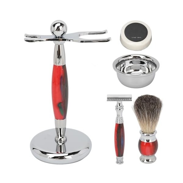 Kit de Bol à Barbe Manuel, Kit de Brosse à Bol à Barbe Rétro avec Support en Alliage, Outil de Coupe de Cheveux et de Savon, 