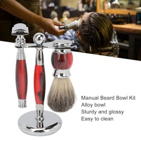 Kit de Bol à Barbe Manuel, Kit de Brosse à Bol à Barbe Rétro avec Support en Alliage, Outil de Coupe de Cheveux et de Savon, 