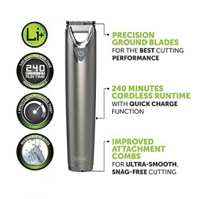 WAHL Tondeuse en acier inoxydable avec double tête, oreilles et nez, 240 minutes de temps de fonctionnement sans fil, rinçabl