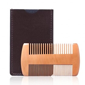 HESSION Peigne à barbe et étui en bois pour homme Barbe, double dents fines et grossières, peigne de poche parfait pour barbe