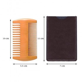 HESSION Peigne à barbe et étui en bois pour homme Barbe, double dents fines et grossières, peigne de poche parfait pour barbe