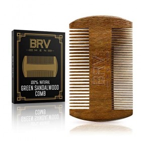 BRV MEN Peigne À Barbe - Bois De Santal Vert Massif Naturel - Fonctionne Parfaitement Avec Votre Huile À Barbe Et Votre Baume