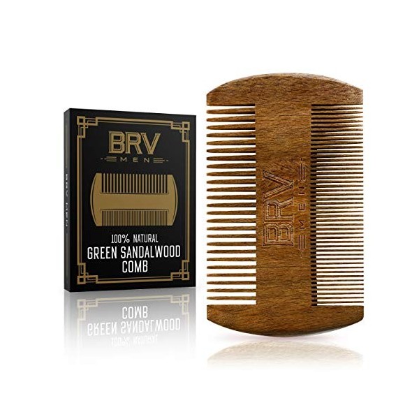 BRV MEN Peigne À Barbe - Bois De Santal Vert Massif Naturel - Fonctionne Parfaitement Avec Votre Huile À Barbe Et Votre Baume