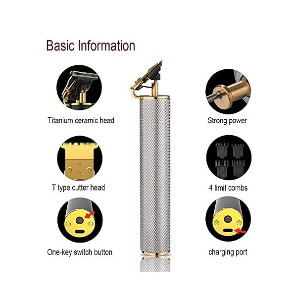 XJZKA Tondeuse à Cheveux, Tondeuse à Contours électrique Tondeuse à Lame en T Rechargeable sans Fil, Tondeuse à Barbe pour Ho