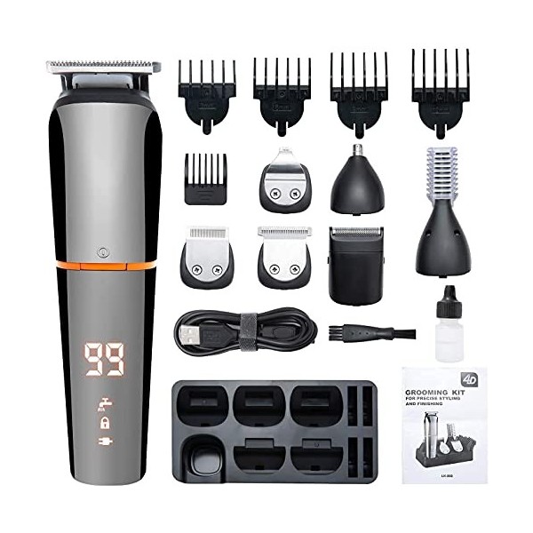 XJZKA Tondeuse à Cheveux, Tondeuse à Barbe pour Hommes, kit de Tondeuse à Cheveux sans Fil, Rechargeable par USB 6 en 1