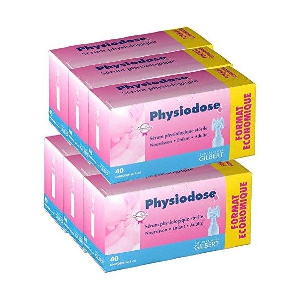 Physiodose Sérum physiologiques Lot de 6 boîtes de 40 unidoses + 10 Sachets de 2 Compresses Stériles 7,5x7,5cm