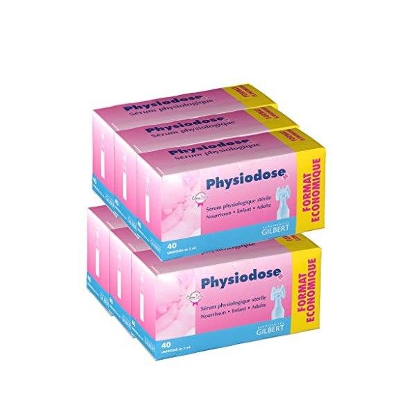 Physiodose Sérum physiologiques Lot de 6 boîtes de 40 unidoses + 10 Sachets de 2 Compresses Stériles 7,5x7,5cm