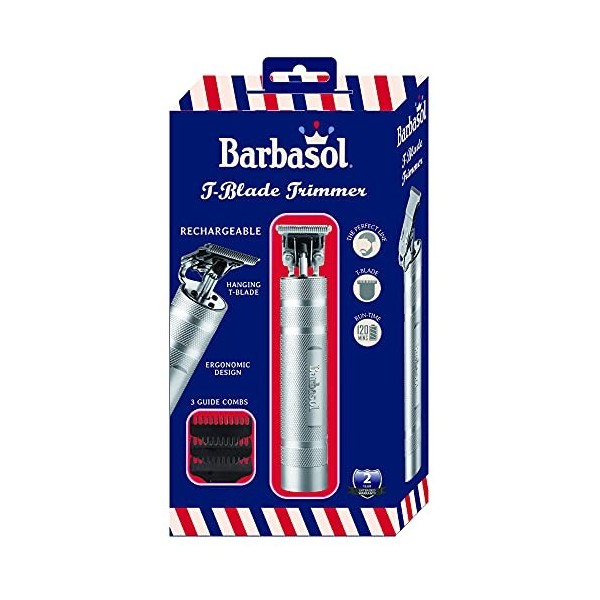 Barbasol Tondeuse à lame en T rechargeable en acier inoxydable, lame suspendue, 3 peignes de guidage