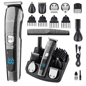 Tondeuse à barbe sans fil pour homme - Kit de toilettage pour la barbe, la tête, le visage et le corps - Étanche - Affichage 