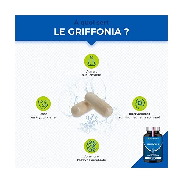 GRIFFONIA PUR - 150 mg/jour - Diminue Stress & Anxiété - Trouble de l’Attention du Sommeil - Poudre de Graines de Griffonia S