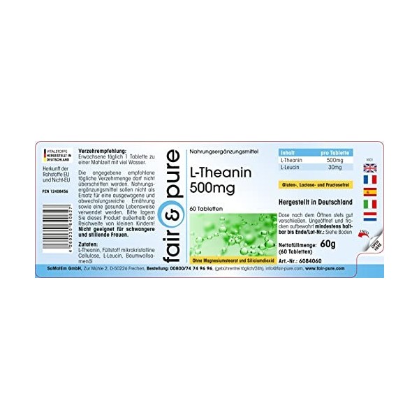 Fair & Pure® - L-Théanine 500mg - végan - 60 comprimés