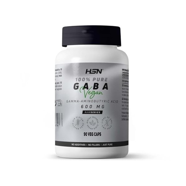 HSN GABA 600 MG | 90 Gélules Légumes - 100% PURE GABA Acide Gamma Aminobutyrique - Acide Aminobutyrique Sans Ajout ni Excipie