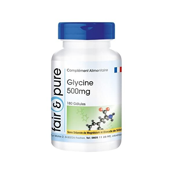 Fair & Pure® - Glycine 500mg - végan - fortement dosé - avec 2000mg de glycine par dose journalière - 180 gélules