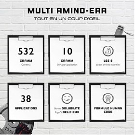 Poudre EAA - 532 g - Ice Tea Peach - Formule Human Code - Les 8 acides aminés essentiels - Boisson Amino Workout - Goût délic