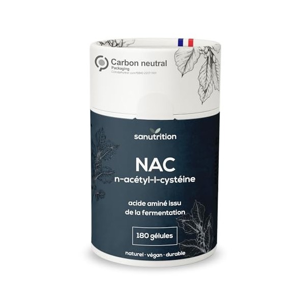 Sanutrition® - NAC 180 gélules | Dépot de 3 jours | acide aminé issu de la fermetation | végan | produit en Autriche