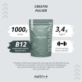Créatine Monohydrate 1000g - Poudre de créatine - pure à 99,99% - hautement dosée, ultrafine, végétalienne et neutre - Nutri 