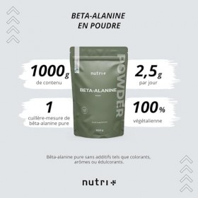 Bêta Alanine 1 kg de poudre - végan pur hautement dosé et sans additif - 1000 g Pre Workout Booster - Nutri-Plus Beta Alanine
