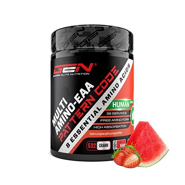 Poudre EAA - 532 g - Strawberry Watermelon - Code Humain - Les 8 acides aminés essentiels - Boisson Amino Workout - Goût déli