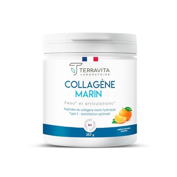 COLLAGÈNE MARIN Breveté en Poudre + Vit C | 250 Grammes de Peptides de Collagène Purs de Type 1 | Articulations Souples, Peau