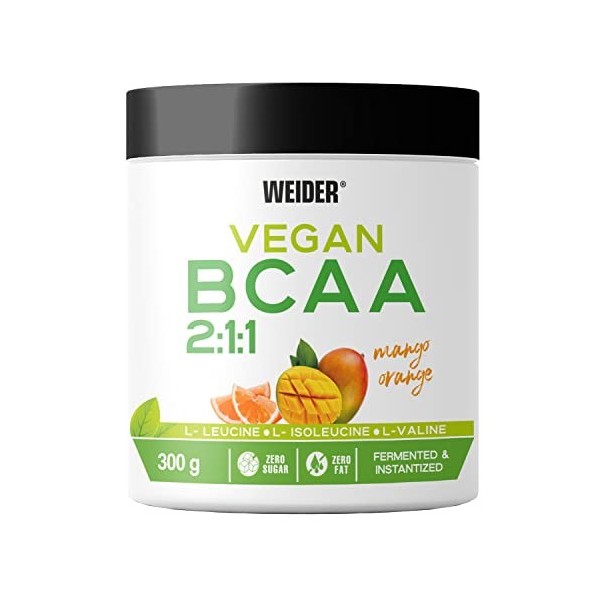 Weider Vegan Bcaa 2:1:1. Acides Aminés Ramifiés 100 pourcent Vegan, Mangue-Orange, 300 g