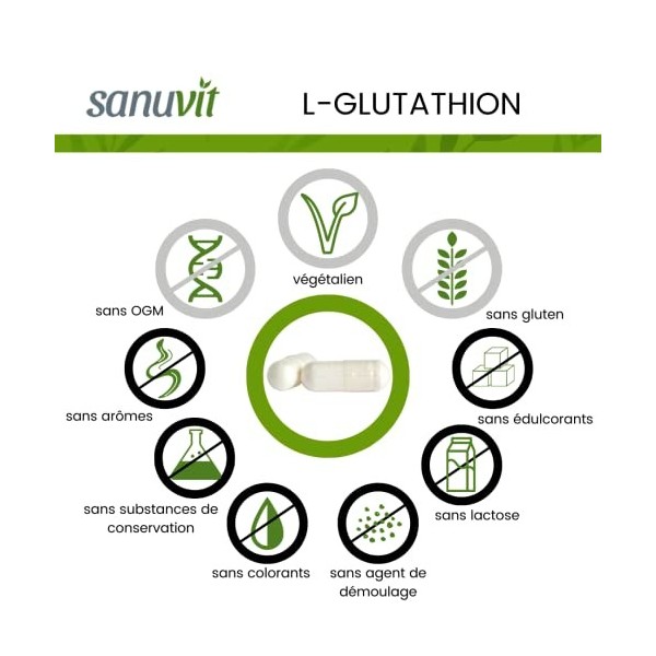 Sanuvit® L-Glutathion - 90 capsules | 300 mg de L-glutathion par gélule | Haute biodisponibilité et tolérance | Végétalien