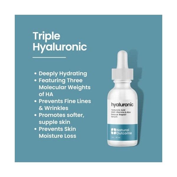 Natural Outcome Hyaluronic Acid Serum for Face | Anti-Aging Facial Serum with Vitamin b5 | Reduces Fine Lines and Wrinkles | 