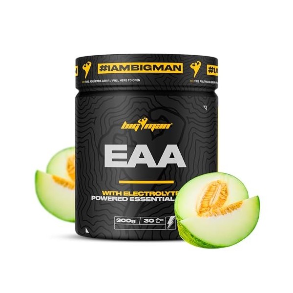 BigMan | EAA + Electrolytes Melon 300 g | Amonoacides Essentiels | Récupération Musculaire | Sports Résistance | Force | Is