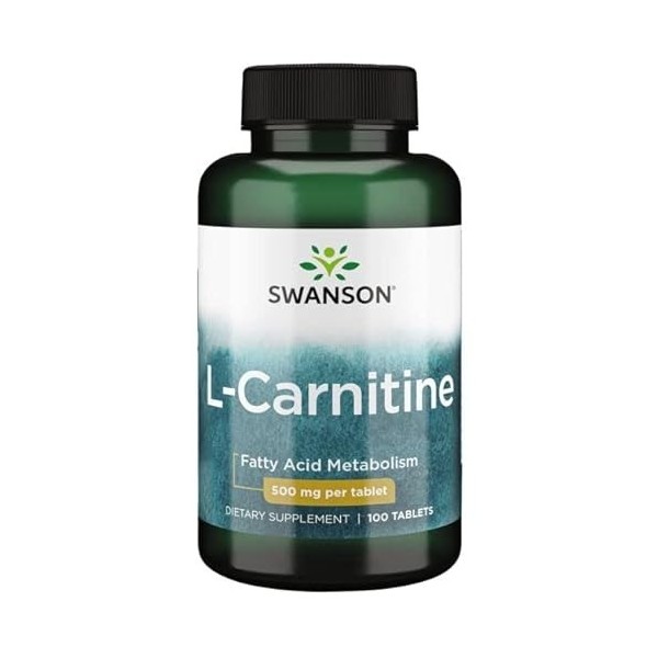 Swanson, L-Carnitine L-Carnitine Base , 500mg, 100 Comprimés végétaliens, Hautement Dosés, Testés en Laboratoire, Végétarien